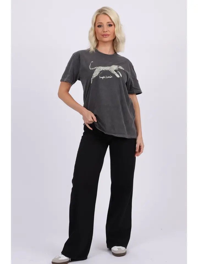 Acid Wash Leopard T-Shirt - Grey