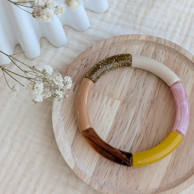 Bracelet Lisa beige rose jaune glitter