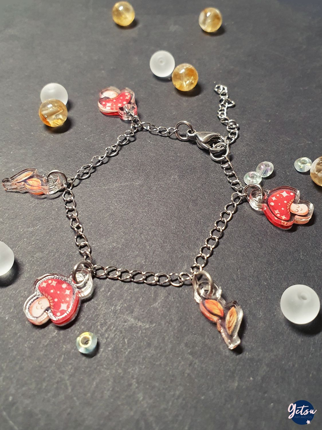 Bracelet champignons et feuilles
