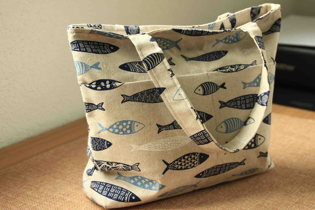 Tote Bag – Canvas with Fish Pattern