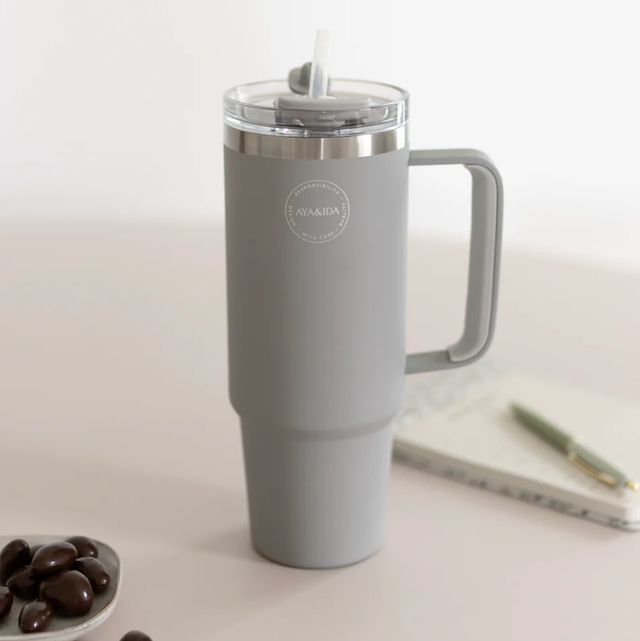 Thermo Cup with Straw Light Grey 885ML
