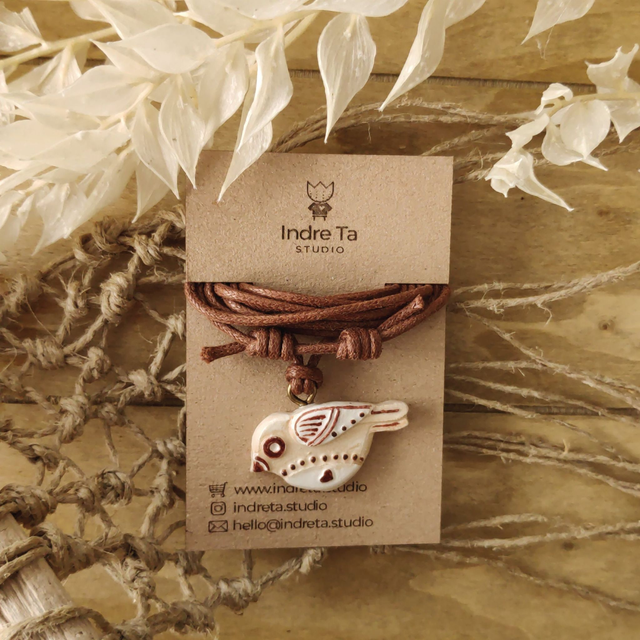 Bird Totem Tribal Necklace - Air-Dry Clay Pendant Jewelry - Unisex Charm;
