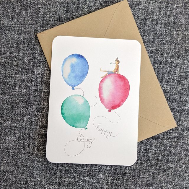 Wenskaart Ballonnen &#039;Happy Bday&#039;, incl envelop