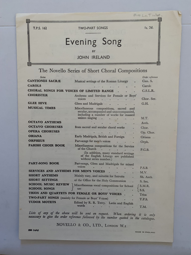 Evening Song - Two Part Choral Song by John Ireland