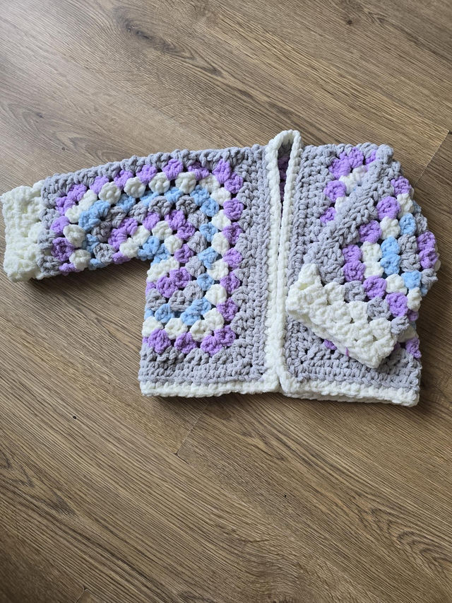 Crochet chenille granny square hexagon cardigan