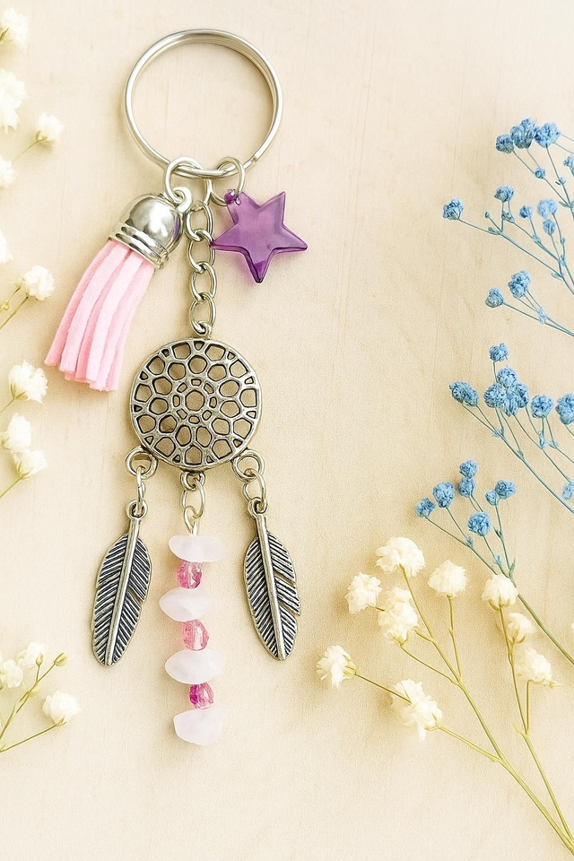 Porte-clé Attrape Rêve Quartz rose