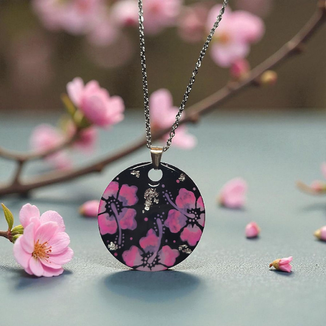 Collier dessiné Flora acier inoxydable rose