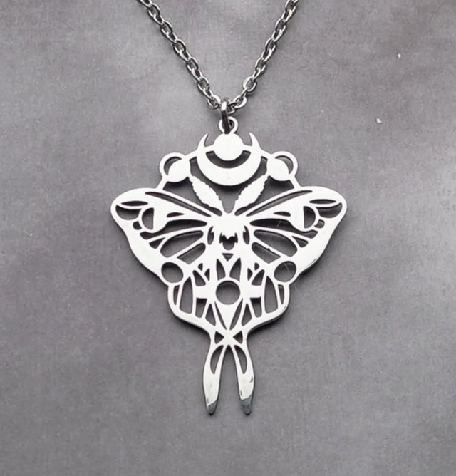 Steel Luna Moth Necklace 