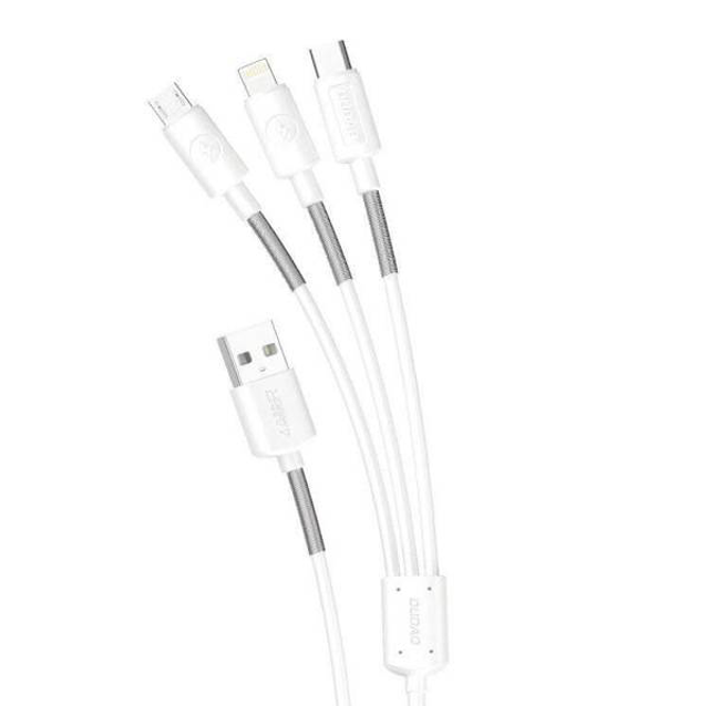 Dudao L8s upgrade USB-A to Lightning/USB Micro/USB-C 3-in-1 cable 1.2m hvid