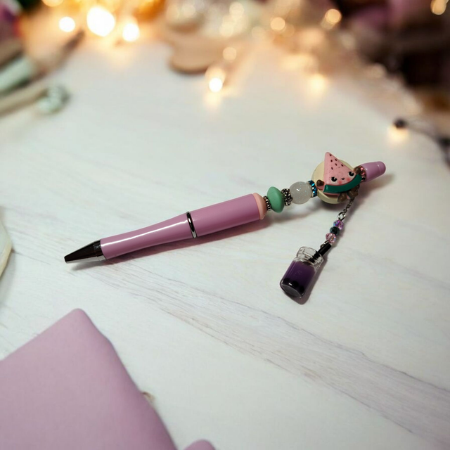 Stylo perles rose violet