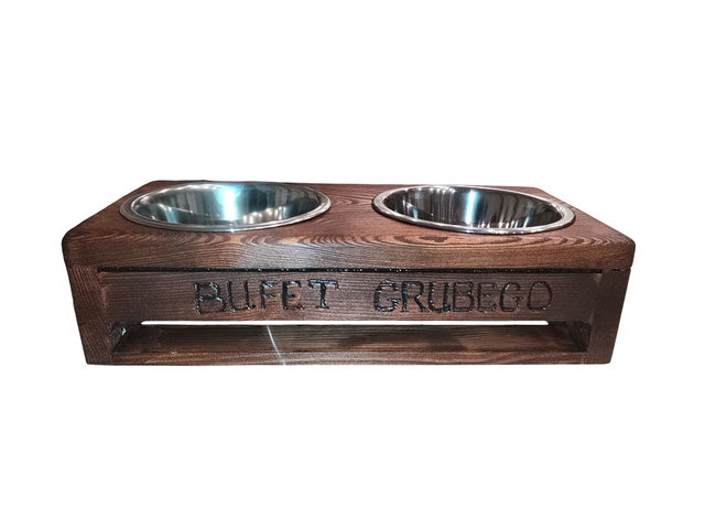 Drewniany stojak na miski dla psów 2x0,9l 