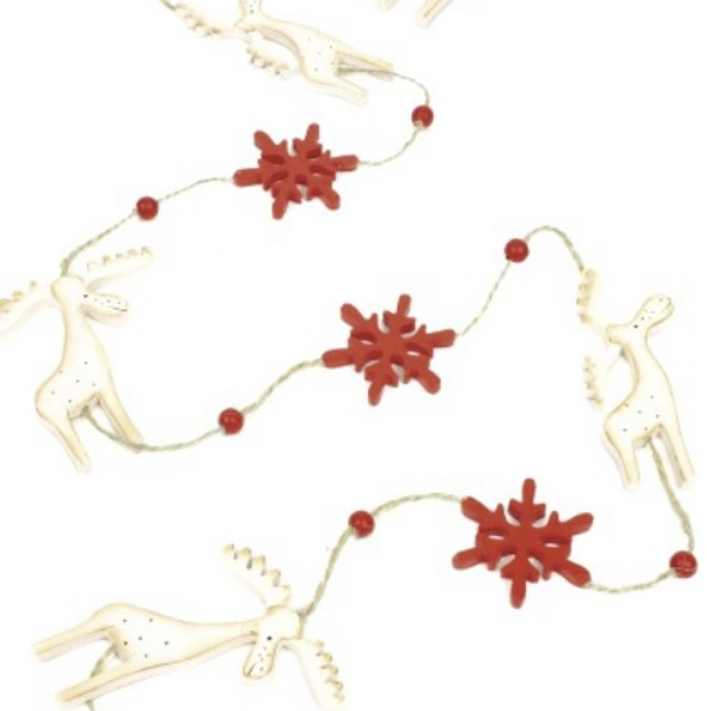 Wooden Deer Garland-Red