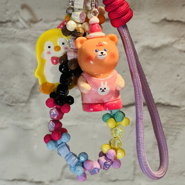 Party Bear &amp; Penguin colourful beaded keychain