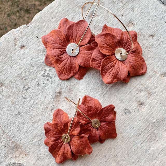 Boucles d'Oreilles Hortensia Rose Brique