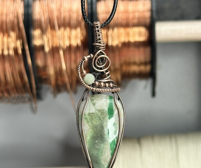 Variscite pure copper wrapped pendant 