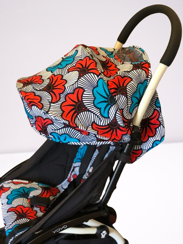 Habillage de poussette yoyo upcyclé - Fleur de mariage Bleu &amp; Rouge