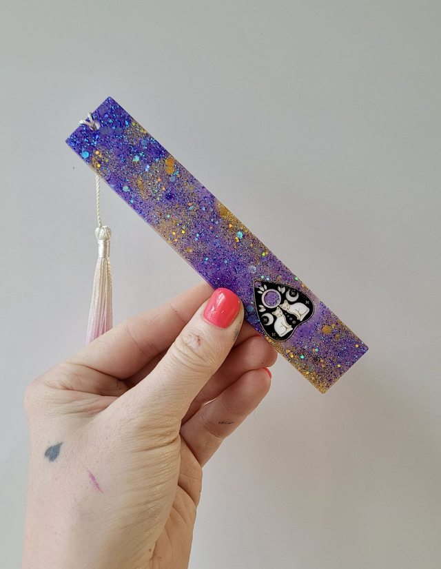 Purple &amp; Gold Glitter Cat Planchette Bookmark
