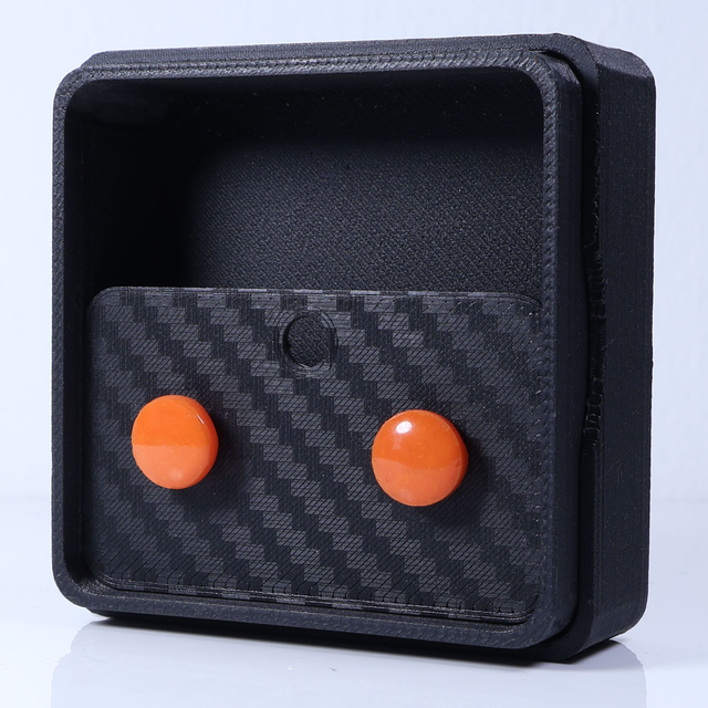 Hypoallergenic 8mm Large Solid Orange Round Cut Polymer Clay Plastic Back Stud Earrings With Designer Carbon Fiber Jewellery Box