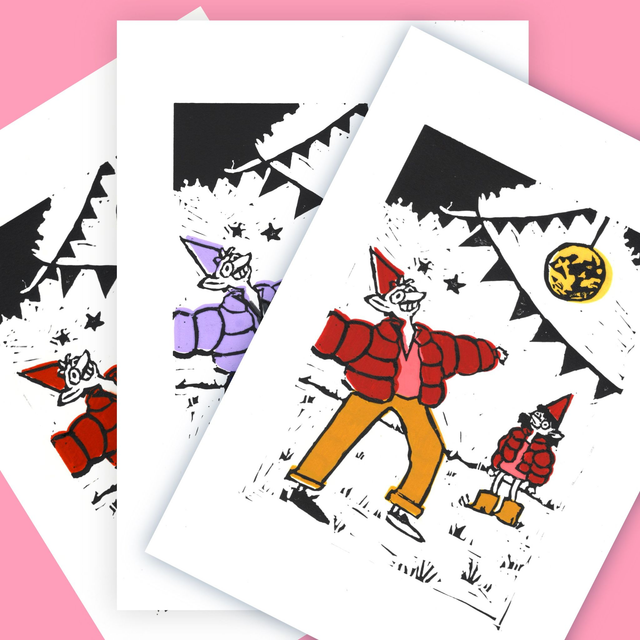 The Moon Linoprint - Mixed Colours