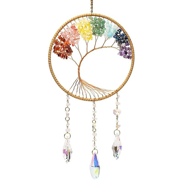 Attrape-Soleil Vertical Arbre de Vie aux 7 Chakras à suspendre