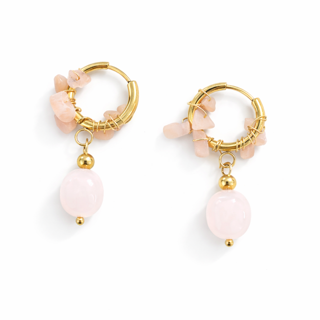 Argollas acero dorado piedras melocotón 