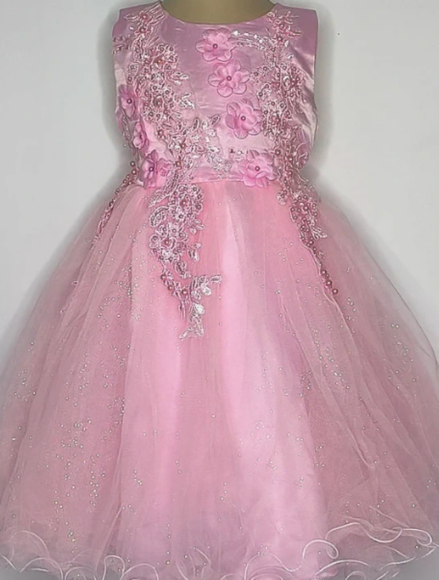 Robe de princesse buste floral en dentelle - Rose