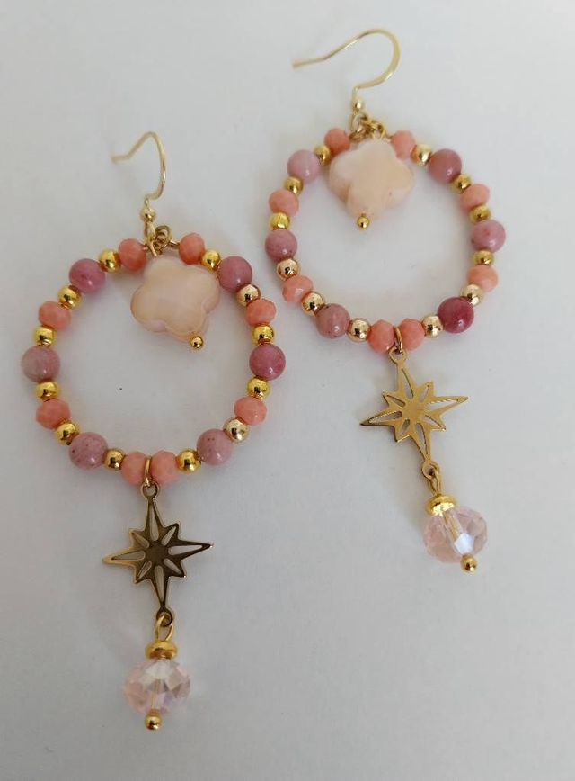 ✨Boucles d’oreilles &quot;créoles trèfles rose pâle&quot;✨