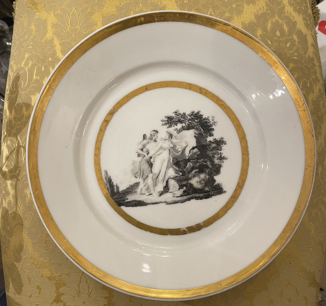 Grosser antiker Teller gold / schwarz