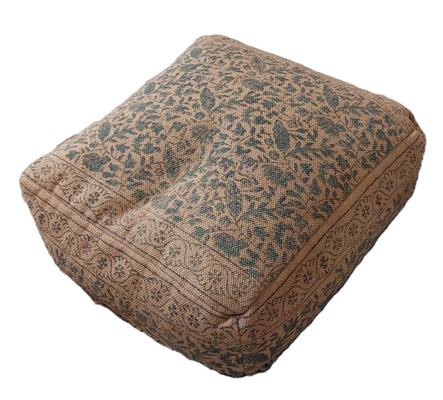 Pouf naturel en coton, tissé et imprimé à la main - teintures naturelles