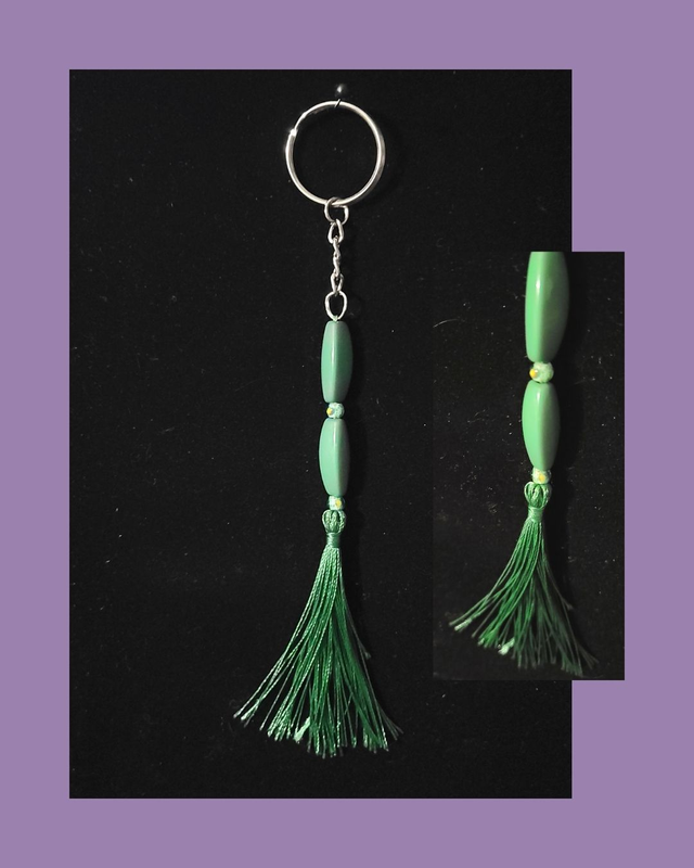 Green Bead &amp; Tassel Keyring