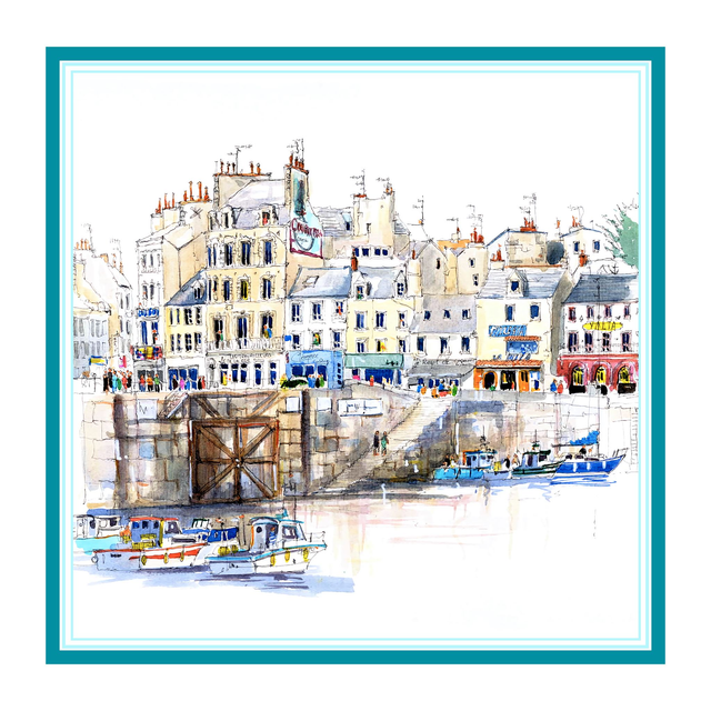 Carré de satin 70x70, thème «Cherbourg» 