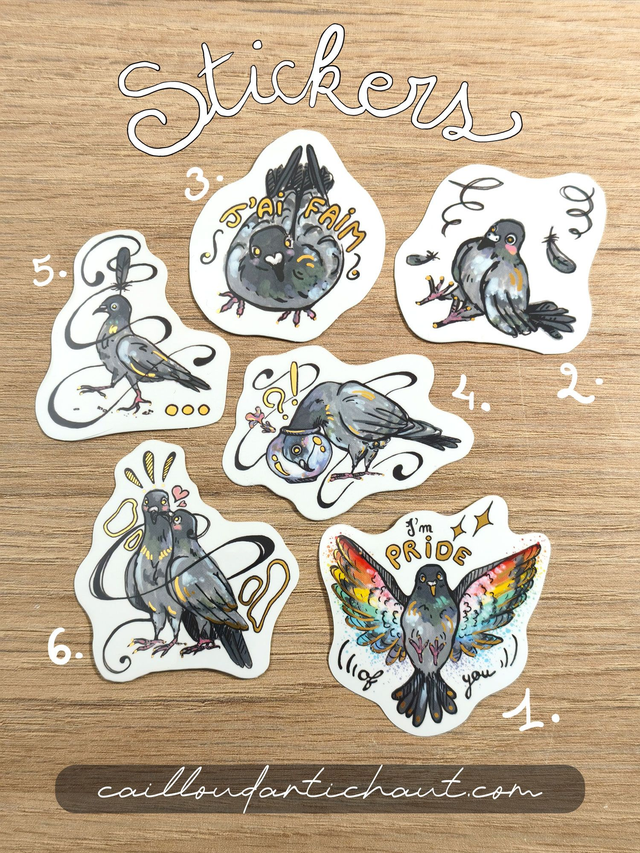 Sticker pigeon doré 6 variantes