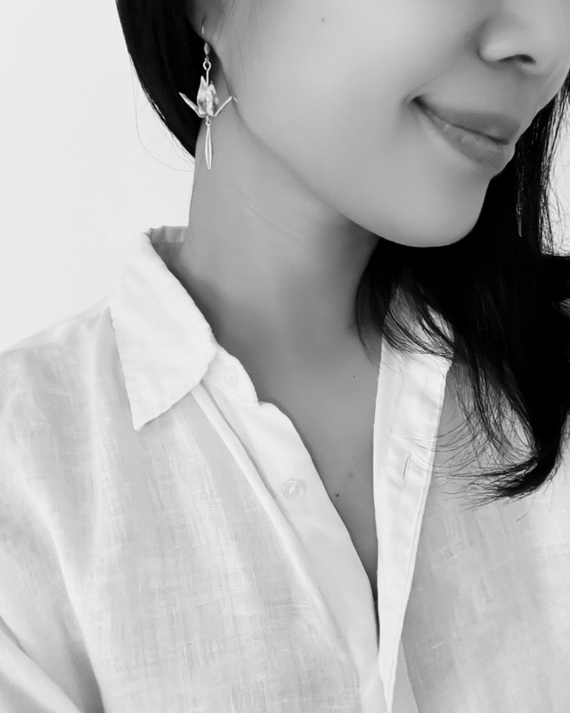 INOX doré / Origami grues, oiseaux / Papier japonais washi / Rose, Blanc, or/ Boucles d'oreilles origami /