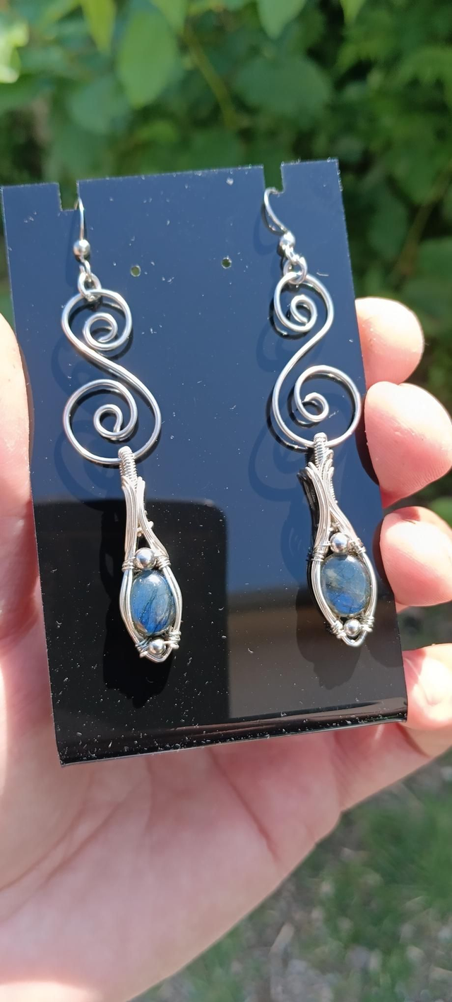 Boucles argenté labradorite 