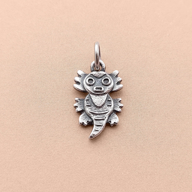Derpy Axolotl Silver Charm - Salamander Necklace - Medieval Pendant