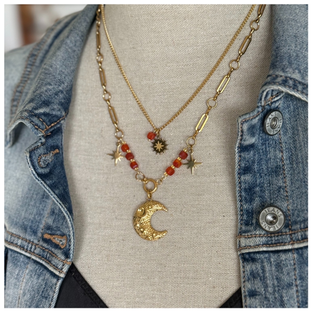 Collier solaire doré et orange