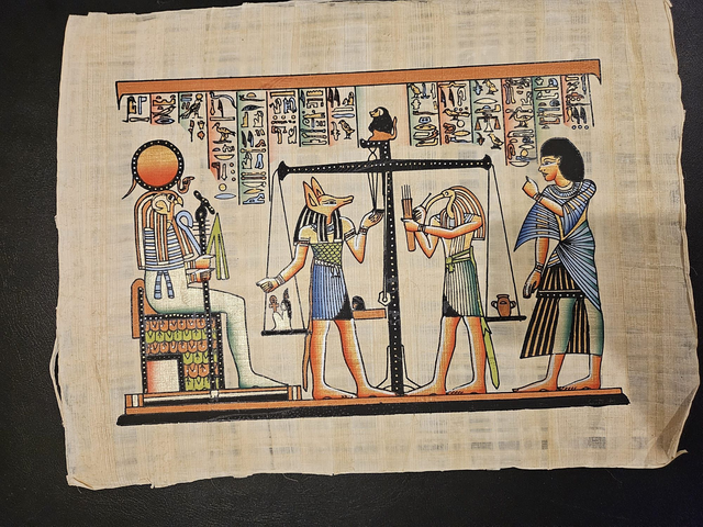 Ancient Egyptian Weighing of the Heart Papyrus Art – Anubis, Thoth &amp; Ma'at Judgement Scene – 23 × 33 cm
