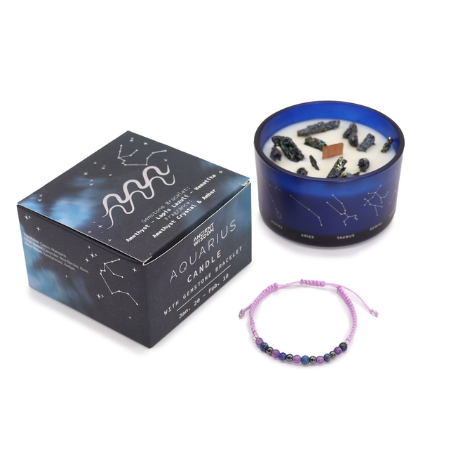 Bougie de Cristal du Zodiaque avec Bracelet - Verseau