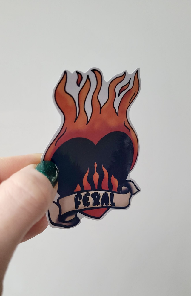 FERAL Sacred Heart Holographic Sticker – Tattoo-Inspired Glossy Vinyl