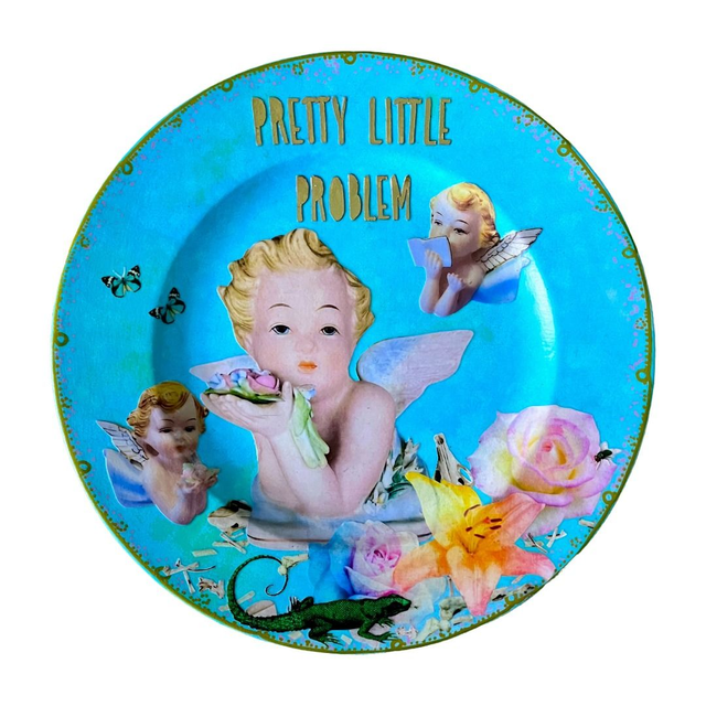 "Pretty Little Problem" Sky Blue Upcycled Wall Plate - House of Frisson