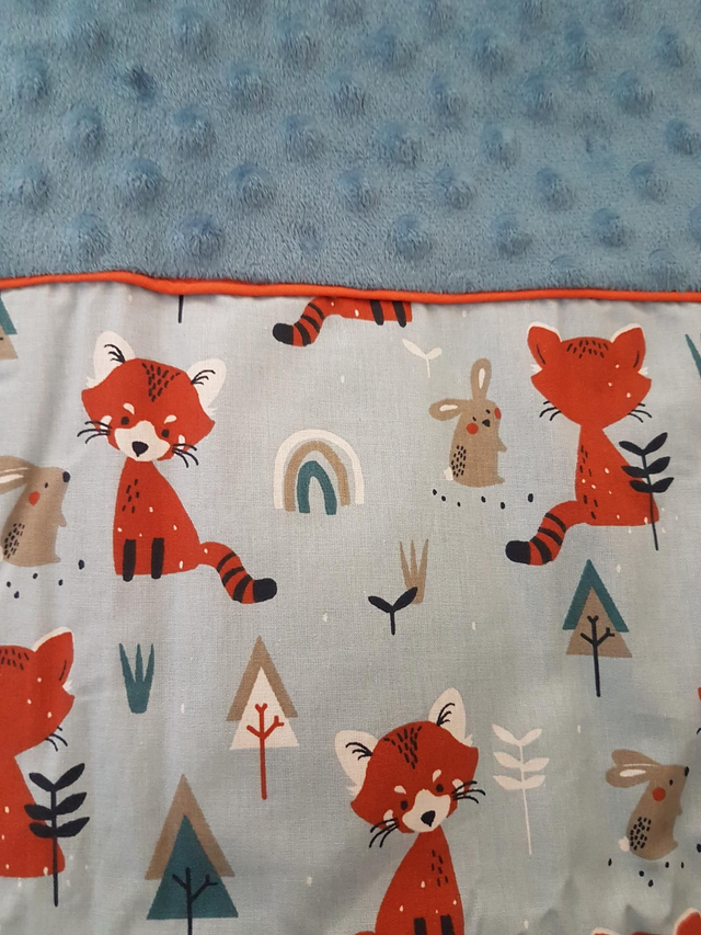 Couverture bébé bleu, renard 75x100cm