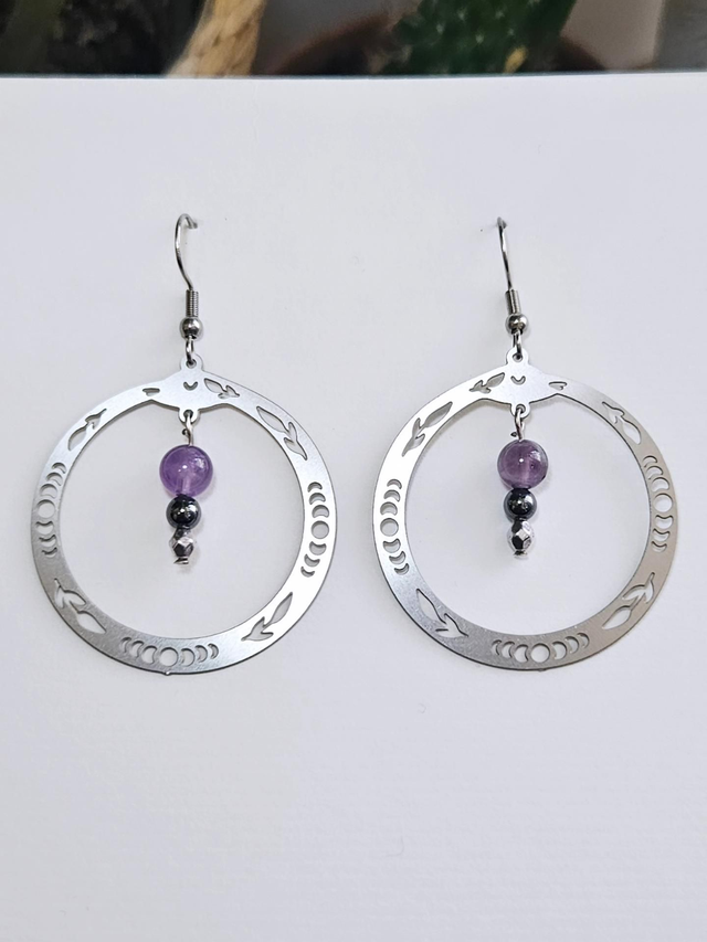 Paire de boucles phase lune améthyste
