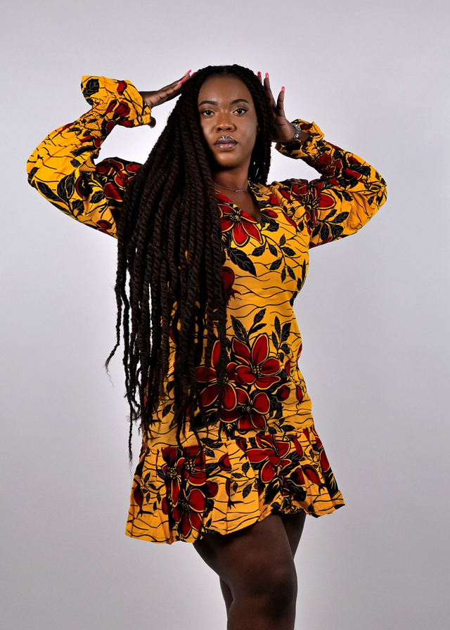 Robe Emmanuelle jaune fleurie