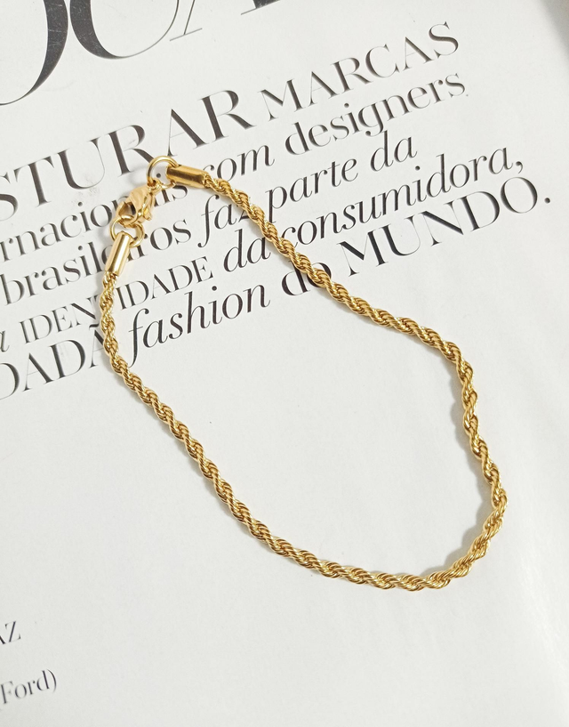 Pulseira corrente baiana dourada em aço inoxidável