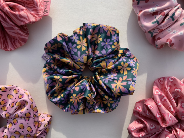 Japanese Flower Satin Jumbo Scrunchie