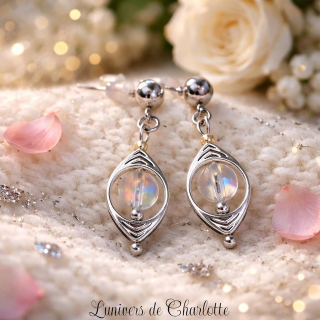 Boucles d'oreilles "Cristal de roche" argentée BO-202
