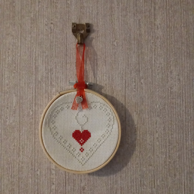 Silver and Red Heart Hoop Wall Hanging