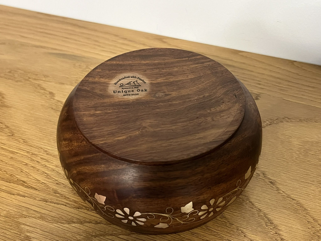 Refurbished Sheesham Wood Bowl with Brass Inlay.
