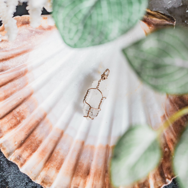 Clear Quartz Natural Point Pendant Copper