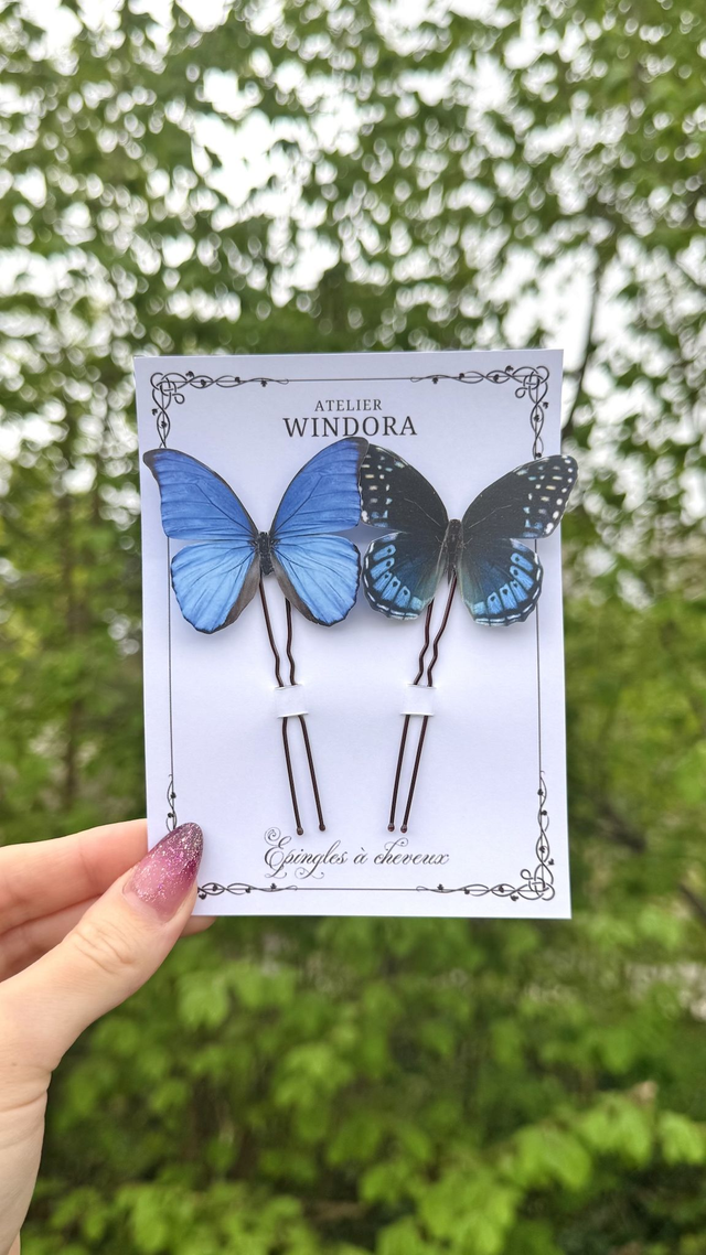 Duo Épingles à cheveux Papillons | Bleu